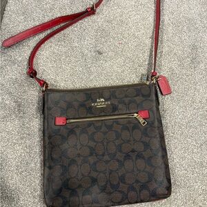 Coach Signature Brown and Red Crossbody Bag